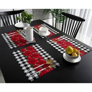 PLACEMATES red roses set of 6 /not slip, washable, heat proof
